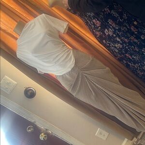 White Top and Tan Skirt Set